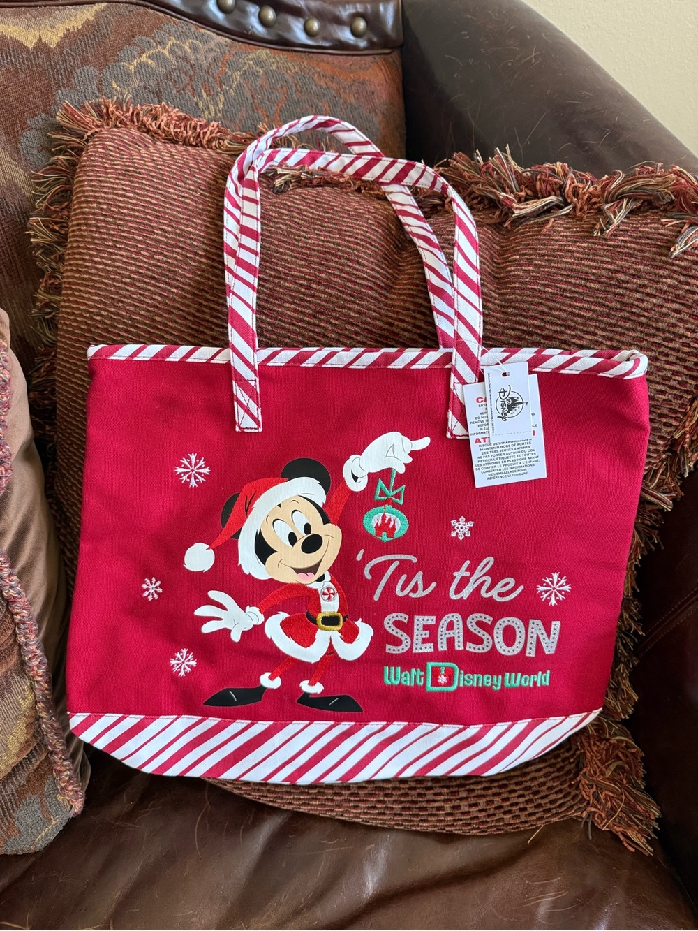 NWT Walt Disney Red 'Tis the Season Mickey Holiday Christmas Tote Bag